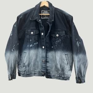 YoungLA Denim Jacket – Black Wash Paint Splatter Distressed Trucker (Size M)